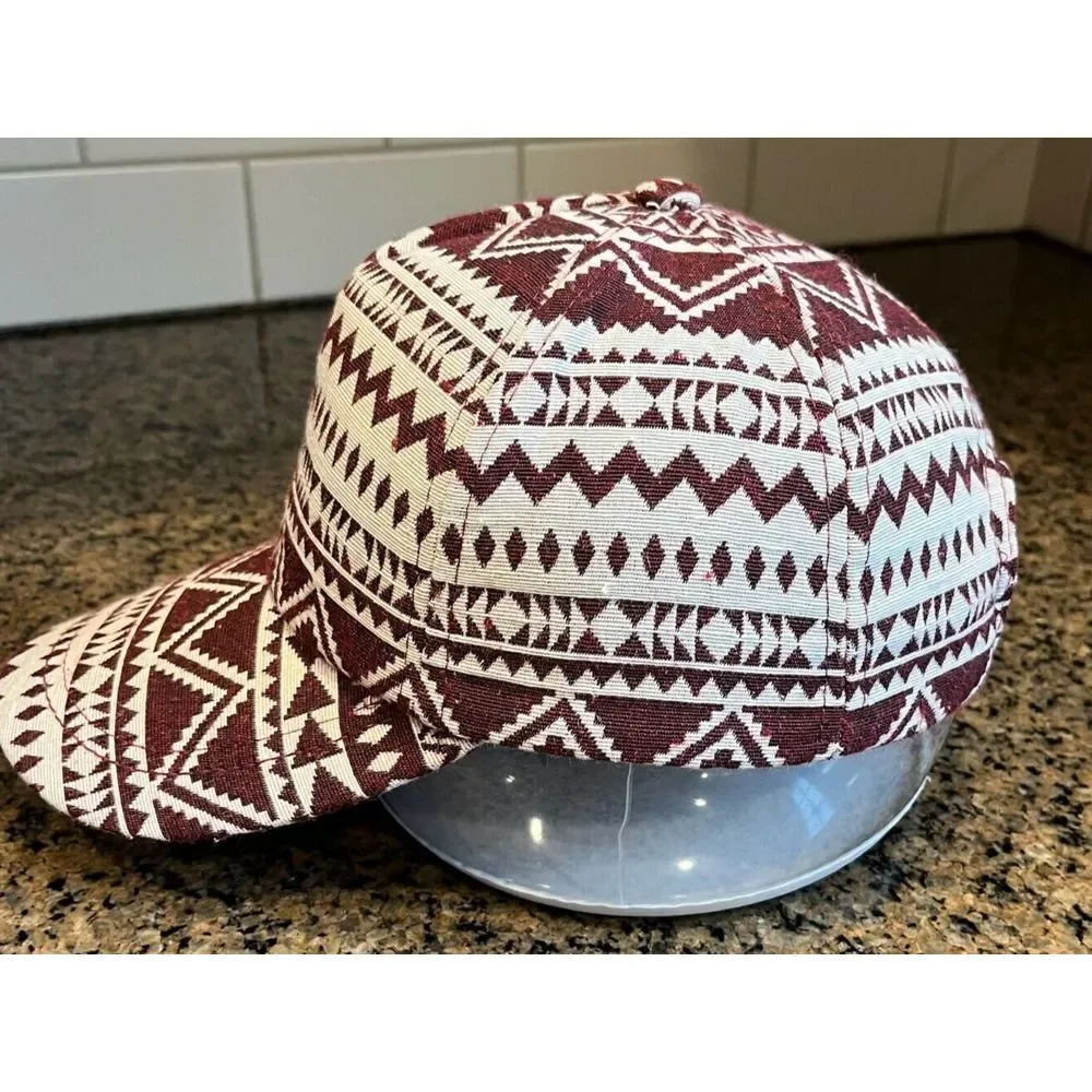Aztec Print 5-Panel Unisex Hat Cap Red White Strap Back Adjustable‎ Hook & Loop